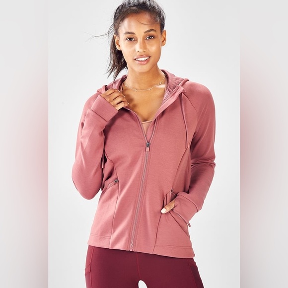 Fabletics dark rouge full zip Sammy Hooded Jacket | size large - Picture 1 of 8